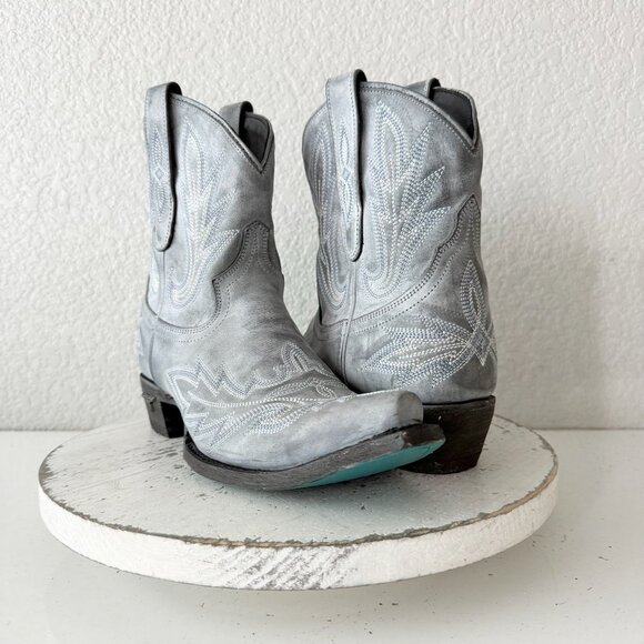 Lane LEXINGTON Womens Cowboy Bootie 8 Washed Denim Western Cowgirl Short Boots - Picture 1 of 12